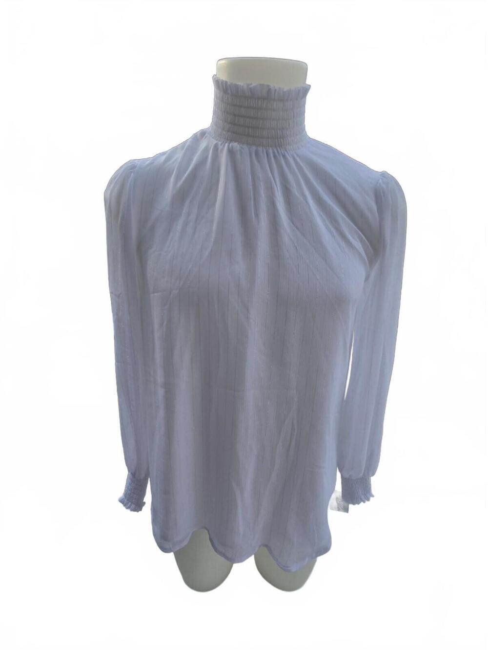 NEW White Smocked High Neck Long Sleeve Blouse by NY Collection, Size Small
